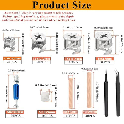 380PCS Cam Locks for Furniture,Include 300 Multi-Size Cam Bolt & Nuts Set and 80 Wood Dowel Pins,3-in-1 Eccentric Wheels Furniture Cam Lock Fasteners for Cabinet,Wardrobe and Drawer - size: 380PCS-Silver