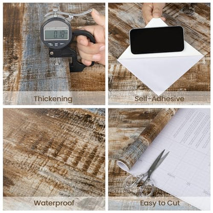 Faux Wood Butcher Block Contact Paper, Shiplap Peel and Stick Wallpaper - color: Brown, size: 17.5" x 118"