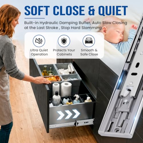 Soft Close Heavy Duty Drawer Slides Load 136 lbs Full Extension Runners 12 14 16 18 20 22 24 26 28 30 32 34 36 38 40 Inch Side Mount Rails for Drawer Capacity 136 lb 1 Pair(Soft Close) - size: 22 Inch, style: Soft Close
