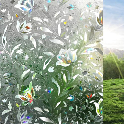 rabbitgoo Window Privacy Film, Stained Glass Cling, Tulip 17.5" x 157.4" - color: Clear, size: 17.5" x 157.4"