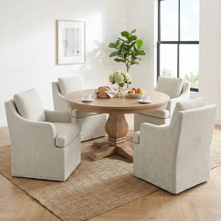 VKNOW Upholstered Dining Chairs Set of 6, Dining Room Chairs with Casters - color: Cream, size: 6