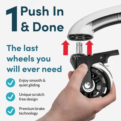 Lifelong Brake Office Chair Wheels Replacement, Heavy Duty, 5-Pack Fits 98% - color: Clear - Brake, size: 3 Inch