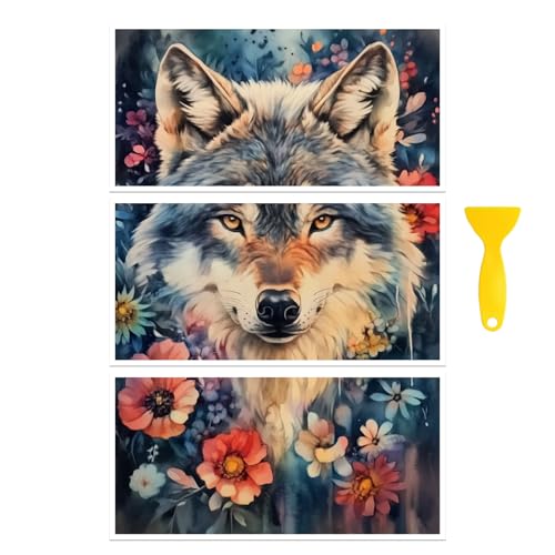 Peacoblue Wolf and Flowers Rub On Transfers for Furniture Craft 6"x12" - style: Wolf and Flowers