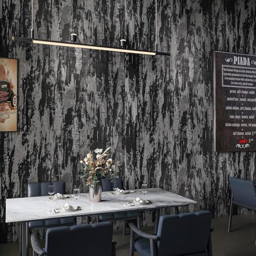 BOMENG Large Black Concrete Peel and Stick Industrial Wallpaper 48"x354" Cement Contact Paper with Air Guide Slot Design Glossy Industrial Wall Paper for Bathroom,Living Room, bar, Hotel, Coffee Shop - color: Black, size: 48" x 354"