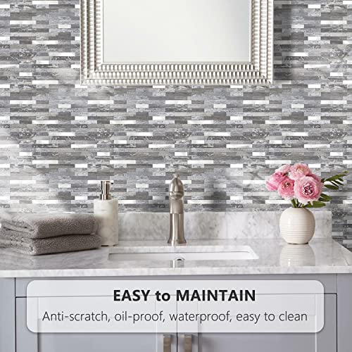 STICKGOO Peel and Stick Backsplash, PVC Wall Tiles Stick on Backsplash for Kitchen(10 Sheets, Distressed Wood with Metal Silver) - color: Distressed Wood with Metal Silver