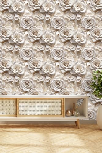 Peel and Stick Wallpaper Beige Rose Floral Feature - color: Cream&Light Brown, size: 17.7" x 393.7"
