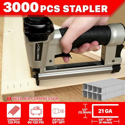 KEENTECH Pneumatic Staple Gun 21GA with 3000pcs 1/2" Crown Staple1/4-5/8" - color: Silver, size: 21 Gauge 8016