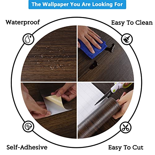 CRE8TIVE Dark Brown Wood Contact Paper Distressed Wood Look Wallpaper Peel and Stick Countertops Waterproof Brown Contact Paper Self Adhesive Textured Wallpaper Vinyl Wrap for Bedroom Kitchen 12"x80" - size: 12" x 80"