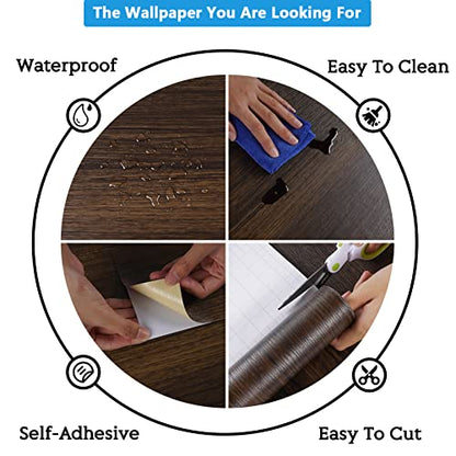 CRE8TIVE Dark Brown Wood Contact Paper Distressed Wood Look Wallpaper Peel and Stick Countertops Waterproof Brown Contact Paper Self Adhesive Textured Wallpaper Vinyl Wrap for Bedroom Kitchen 12"x80" - size: 12" x 80"