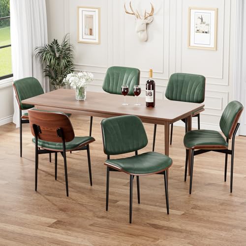 REONEY Dining Chairs Set of 4, Mid-Century Modern Kitchen Chairs, Green - color: Dark Green Shell Strips