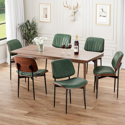 REONEY Dining Chairs Set of 4, Mid-Century Modern Kitchen Chairs, Green - color: Dark Green Shell Strips