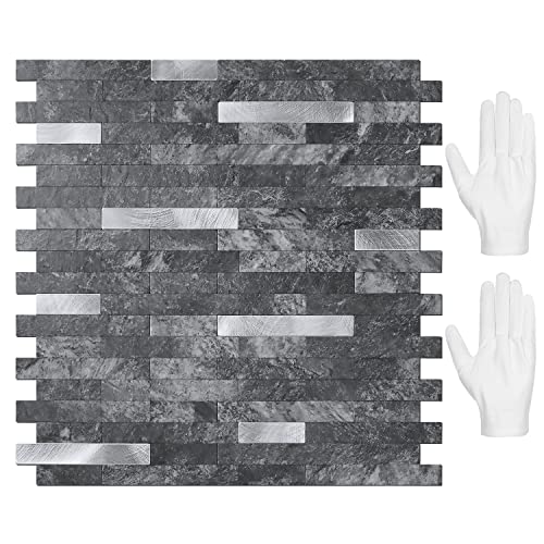 STICKGOO Peel and Stick Backsplash,PVC Wall Tiles Stick on Backsplash for Kitchen(10 Sheets, Black Slate with Metal Silver),(12 inch x 11.7 inch) - color: Black Slate with Metal Silver