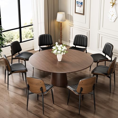REONEY Dining Chairs Set of 4, Mid-Century Modern Kitchen Chairs, Black - color: Dark Black Vertical Stripes