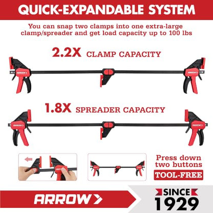 ARROW 2-Piece 12" Medium Duty Bar Clamps for Woodworking with 150LBS Force - size: 12"(2)