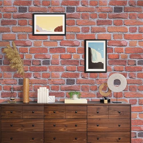 Abyssaly Red Brick Wrapping Paper Contact Paper Peel and Stick Wallpaper - color: Light Red, size: 17.7" x 118"