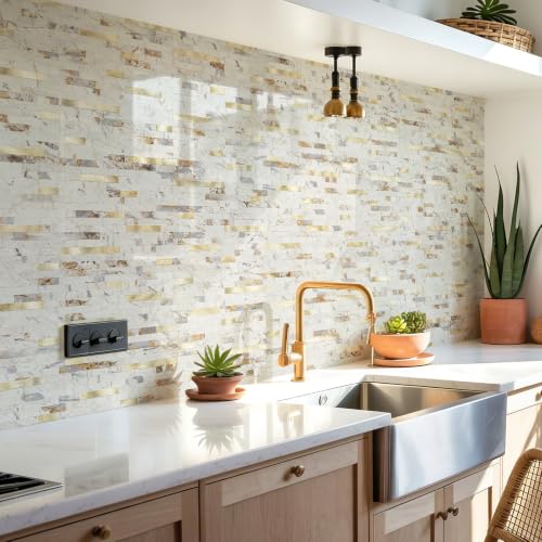 STICKGOO 20 Sheets Peel and Stick Backsplash Tile, Stick on Backsplash for Kitchen and Bathroom, Pandora Marble Look PVC Mixed Metal Gold Self Adhesive Wall Tiles - color: Pandora Marble + Metal Gold