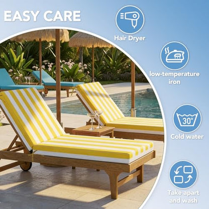 L'AGRATY Chaise Lounge Chair Waterproof Cushion Set of 2 Outdoor for Pool - color: Yellow White