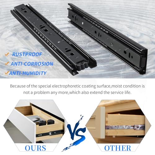 YENUO 3-Fold Full Extension Drawer Slides Ball Bearing 10–24 Inch 100 LB - color: Black-Basic, size: 14 Inch