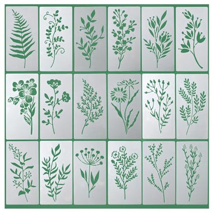 18 PCS Stencils for Painting, Mixed PlantTexture Stencils for Painting on Wood, Wall, Fabric, Card Canvas - style: Wild grass