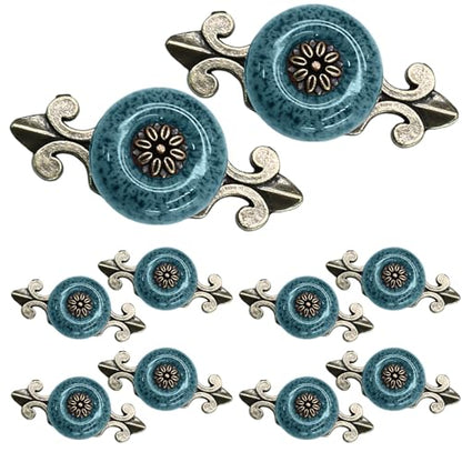 10pcs Blue Ceramic Knobs with Pattern - color: Blue with Pattern, size: 10 Pieces
