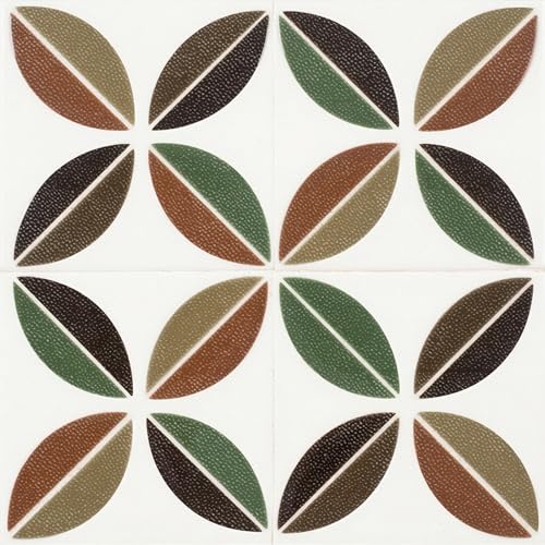 HOMETITUTE Retro Mid Century Leaf 12x12 Inch Peel Stick Vinyl Tile - color: Green, Brown