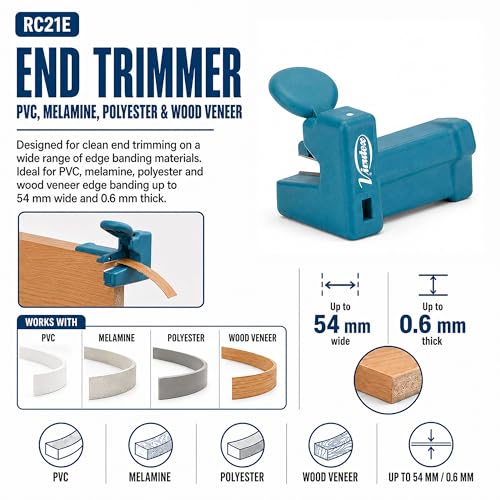 Virutex RC21E Veneer End Trimmer, Edge Banding Cutter for PVC, Melamine & Laminate, Double Blade Precision Tool up to 54 mm for Woodworking