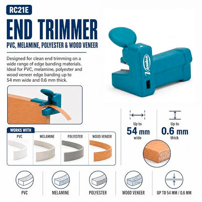 Virutex RC21E Veneer End Trimmer, Edge Banding Cutter for PVC, Melamine & Laminate, Double Blade Precision Tool up to 54 mm for Woodworking