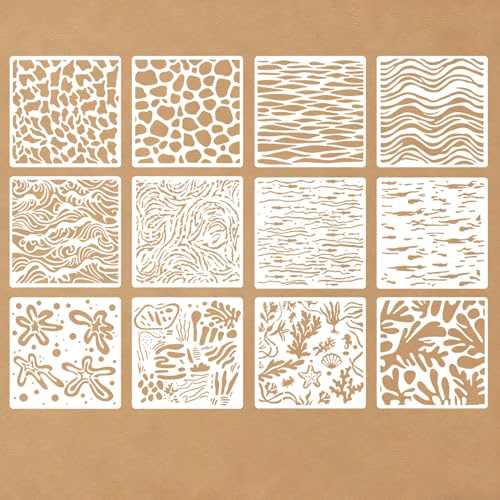 12 Pcs Ocean Creatures Stencils for Painting Reusable Plastic 6×6 Inch Sea Life Stencils Drawing Templates for Crafts DIY Wall Canvas Notebook Knit Card Wood - color: Style G