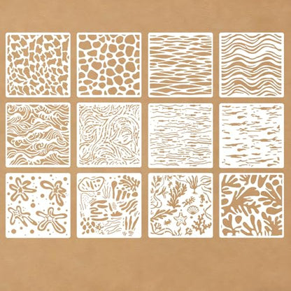 12 Pcs Ocean Creatures Stencils for Painting Reusable Plastic 6×6 Inch Sea Life Stencils Drawing Templates for Crafts DIY Wall Canvas Notebook Knit Card Wood - color: Style G