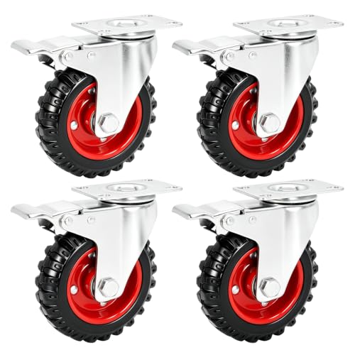 5 Inch Heavy Duty Swivel Caster Wheels 4 Pack with Total Lock Brakes