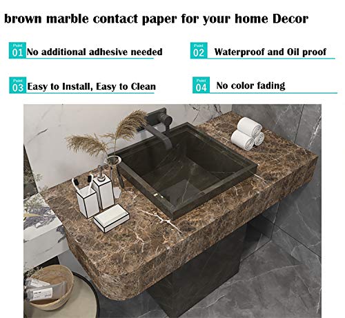 Burgeliy Peel and Stick Waterproof Wallpaper15.8×196in Vinyl Wrap Protector Auto Modification Tint Film Dark Brown Marble Shiny Granite for Kitchen Countertops Table Desk Furniture Self Adhesive Film - size: 15.8"W x 80"L