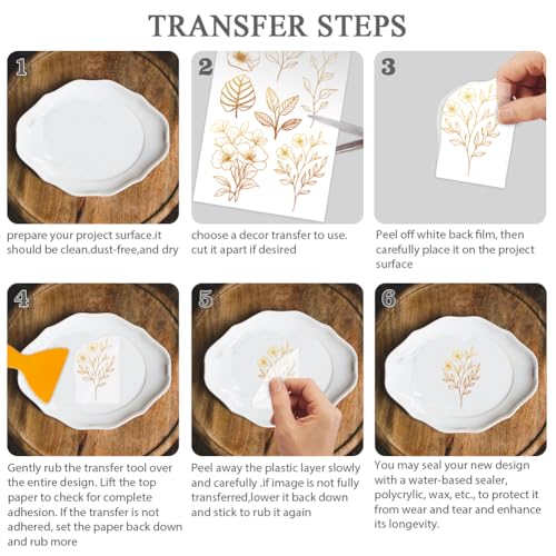 OLYCRAFT 3pcs/Set Orange-Yellow Flower Leaves Rub on Transfers for Furniture and Crafts 6x12 Inch Flowers Furniture Decals Transfer Stickers Rub on Decals with 1pc Scraper for Wood Glass Home Decor - style: Yellow-brown gradient flowers