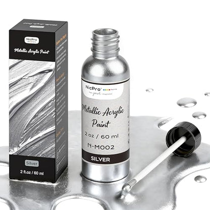 Nicpro Silver Leaf Paint - 2oz/60ml Metallic Silver Acrylic Paint - color: Silver