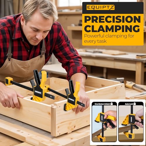 EQUIPTZ 6 inch Bar Clamps for Woodworking – 4 Pack Quick Grip Clamps Set with 150 lbs Force – Wood Clamps for Gluing, Carpentry, DIY, and Metalworking (6 inch Size, 4 Pack) - style: 6 inch Size, 4 Pack
