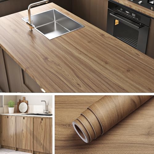 Livelynine 15.8x197 Wood Countertop Peel and Stick Waterproof Wooden Contact Paper for Countertops Desk Counter Worktop Kitchen Cabinet Wallpaper Renter Friendly Counter Top Vinyl Wrap Self Adhesive - color: Acacia Wood Grain, size: 15.8" x 197"