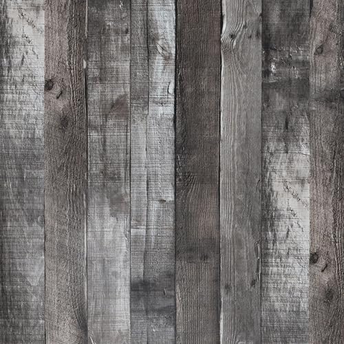 Peel and Stick Wood Wallpaper Grey/Black Vinyl 17.3"×1200" Contact Paper Self Adhesive Thick Waterproof Self Adhesive for Cabinets liveroom - color: Grey/Black, size: 17.3" x 1200"