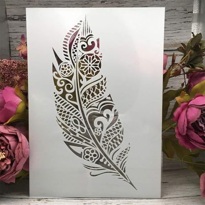 TIAMECH A4 Reusable Mandala Feather Stencil for Painting - style: Feather