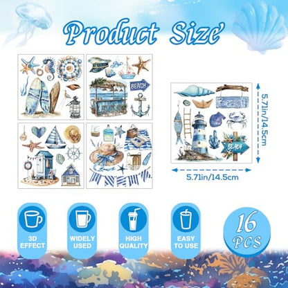 16 Sheets Nautical Rub on Transfers for Crafts Furniture Transfer - color: Nautical