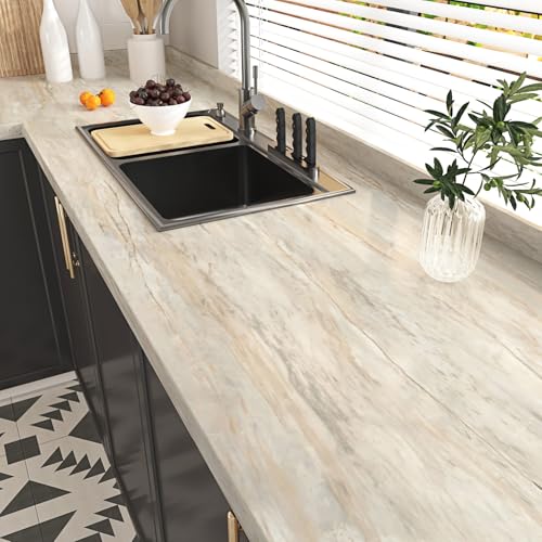 Wallercity Beige Oak Wood Grain Contact Paper for Countertops Peel and Stick Wood Wallpaper for Kitchen Bathroom Self Adhesive Waterproof Vinyl Contact Paper for Cabinets Counters Tables 15.8x236 in - color: Brown/Beige, size: 15.8" x 236"