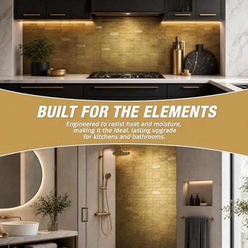 XUANINY Peel and Stick Tile Backsplash Self- Adhesive Wall Tiles Aluminum Mosaic Sticker for Kitchen (11.33"x11.92" Per Sheet, Pack of 10 pcs) (Golden Yellow 10) - color: Golden Yellow 10