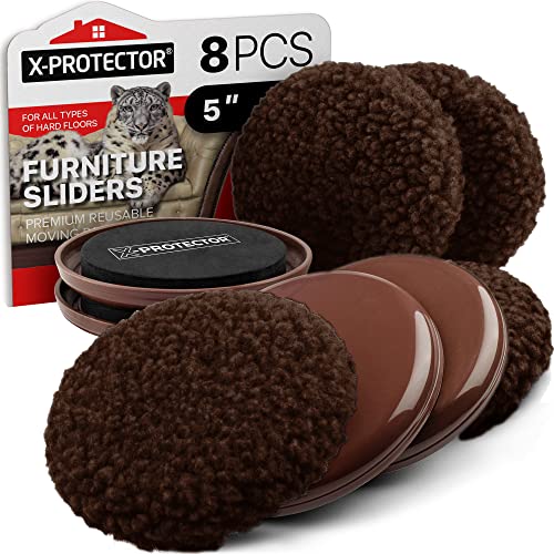 Furniture Sliders X-PROTECTOR - 4+4 Set 5”, Multi-Surface, Brown - size: 4+4 Pack 5 in (Brown)