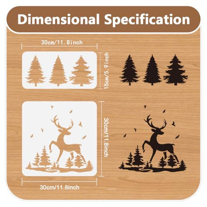 10Pcs Christmas Pine Trees and Deers Wall Stencil Templates Reusable Plastic Forest Stencils for Painting on Wood Wall Floor Fabric Glass Furniture - style: Pine Tree C