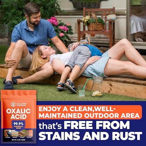 ECO LIVING SOLUTIONS Oxalic Acid 99.9% Deck Stain Remover & Wood Stain Remover | Metal Cleaning & Rust Stain Removal - 12 Oz
