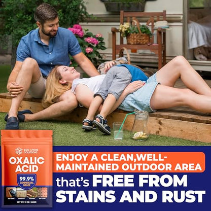 ECO LIVING SOLUTIONS Oxalic Acid 99.9% Deck Stain Remover & Wood Stain Remover | Metal Cleaning & Rust Stain Removal - 12 Oz