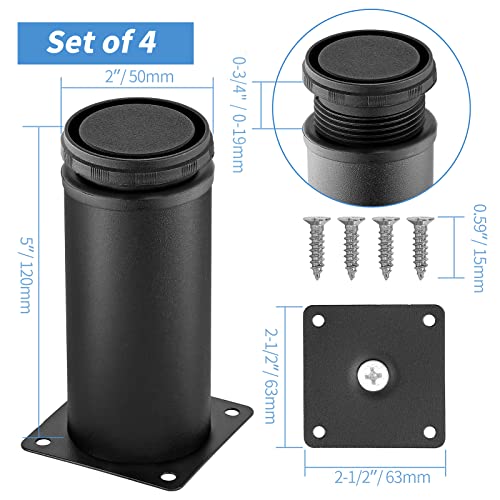 Stainless Steel Adjustable Furniture Legs 5 Inch - Black - 4pcs - color: Black, size: 5"
