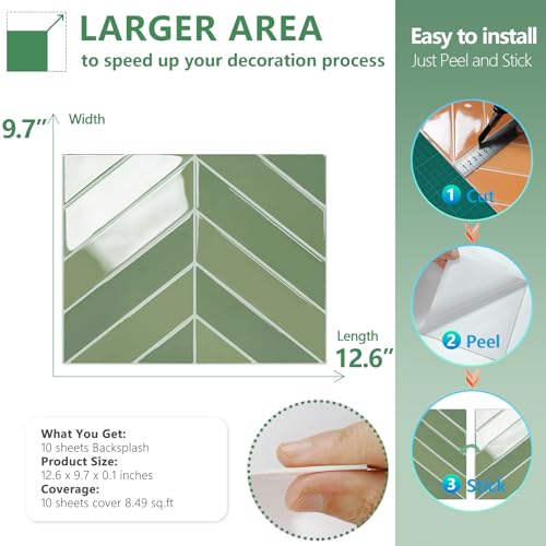 STICKGOO Herringbone Peel and Stick Backsplash, Olive Green, 10 Sheets - color: Olive Green, size: Pack of 10