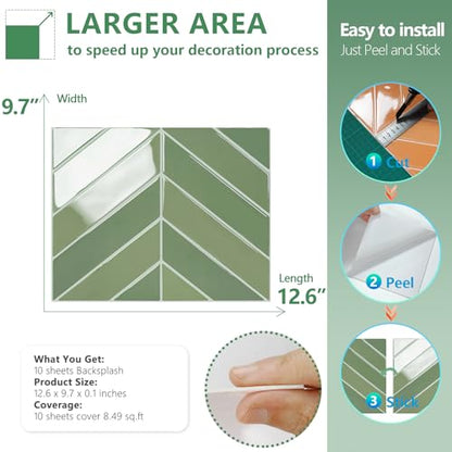 STICKGOO Herringbone Peel and Stick Backsplash, Olive Green, 10 Sheets - color: Olive Green, size: Pack of 10