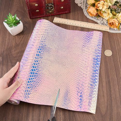 53 x 11.8 Inch Holographic Snake Embossed PU Leather Sheet Synthetic Vinyl Fabric Snake Textured Glossy Mirrored Faux Leather Rolls for DIY Crafts Earring Handbang Making(Medium Slate Blue) - color: Medium Slate Blue