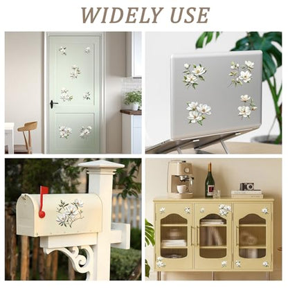 Magnolia Rub on Transfers Stickers, 3PCS Magnolia Flower Branch Furniture Transfers Stickers Decals for Bedroom Bedside Table Bookcase Wardrobe Desk Drawer Dresser - color: White Magnolia