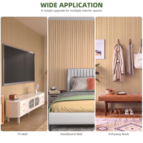 Elvone Peel and Stick PVC Slat Wood Wall Panel, Oak, 236" x 15.7" - color: Oak, size: 15.7" x 236"